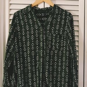 Women's Forest Green Blouse with White Pattern